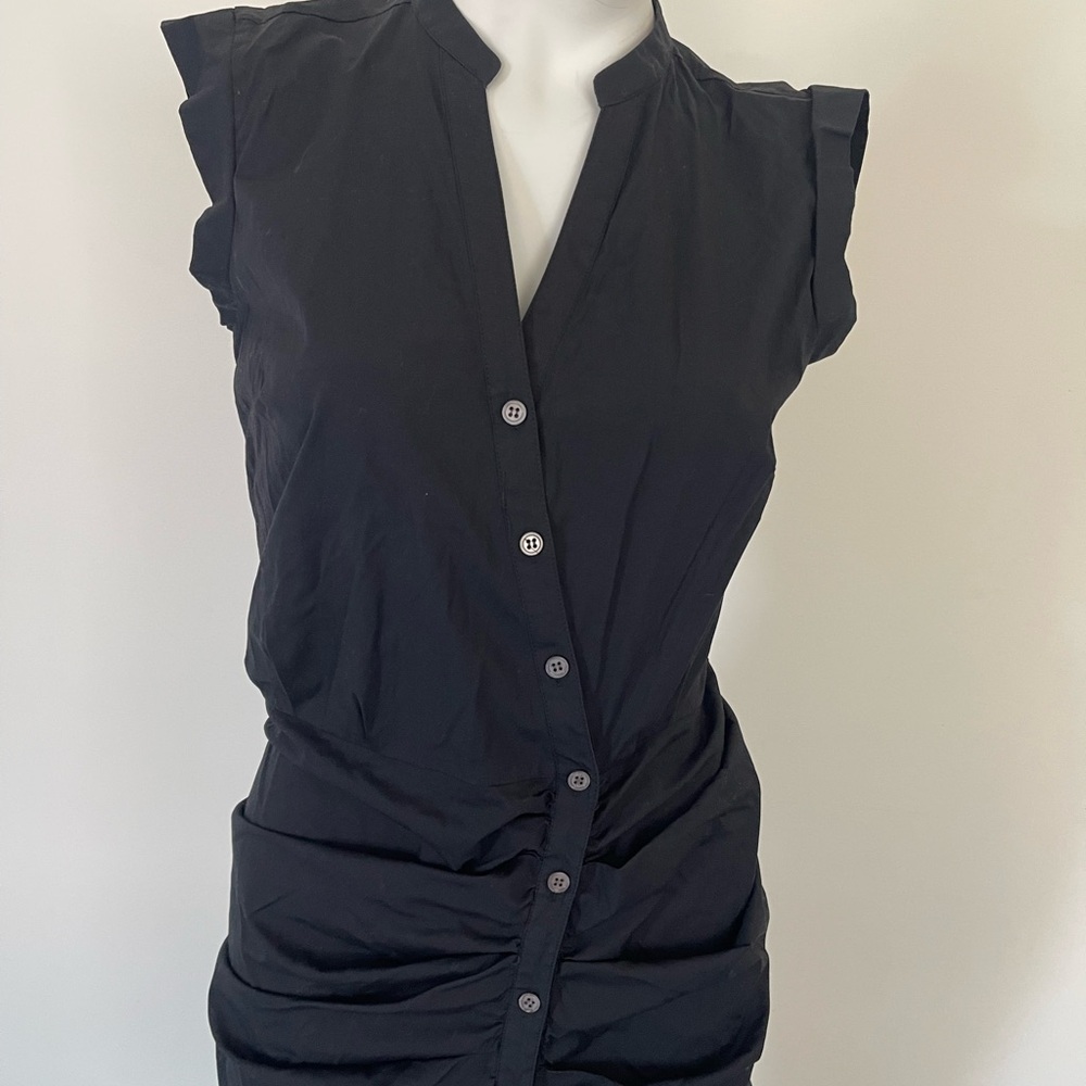 Veronica Beard Black Button-Front Ruched Midi Ski… - image 7